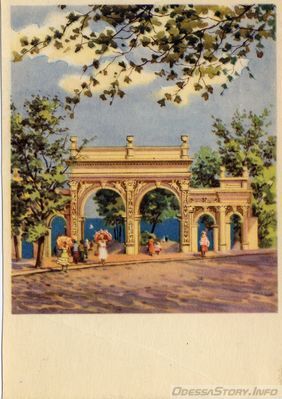 Одесса. Вход в Ланжерон.
Художник А. Ромодановская.
Открытка издана в Москве в 1957 году.
добавил - mlch
